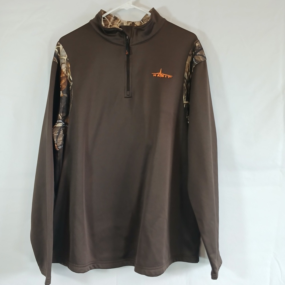 habit men real tree fleece shirt brown 1/4 zip pullover sz XL  fishing outdoor